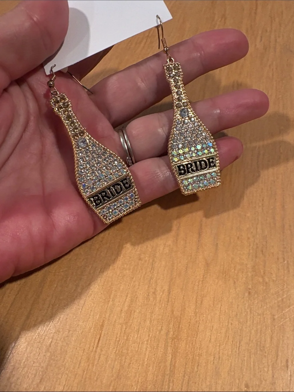 Source Unknown Gold-Tone 'Bride' Champagne Bottle Crystal Drop Earrings